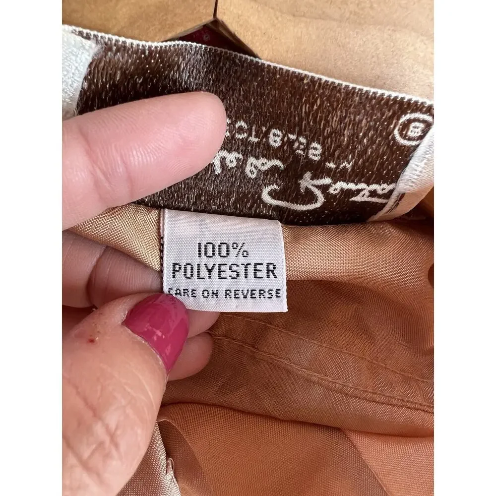 Vintage Oscar De La Renta Tan Semi Sheer Blouse Button Down Size 8 Satin Poly